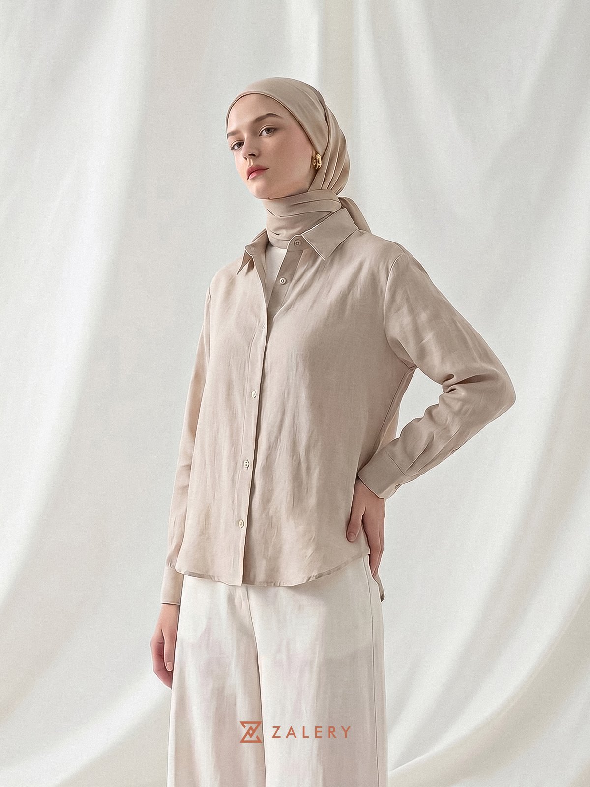 Kemeja Lengan Panjang Adem Katun Natural Anti Gerah Atasan Wanita Premium Zalery Ease Series